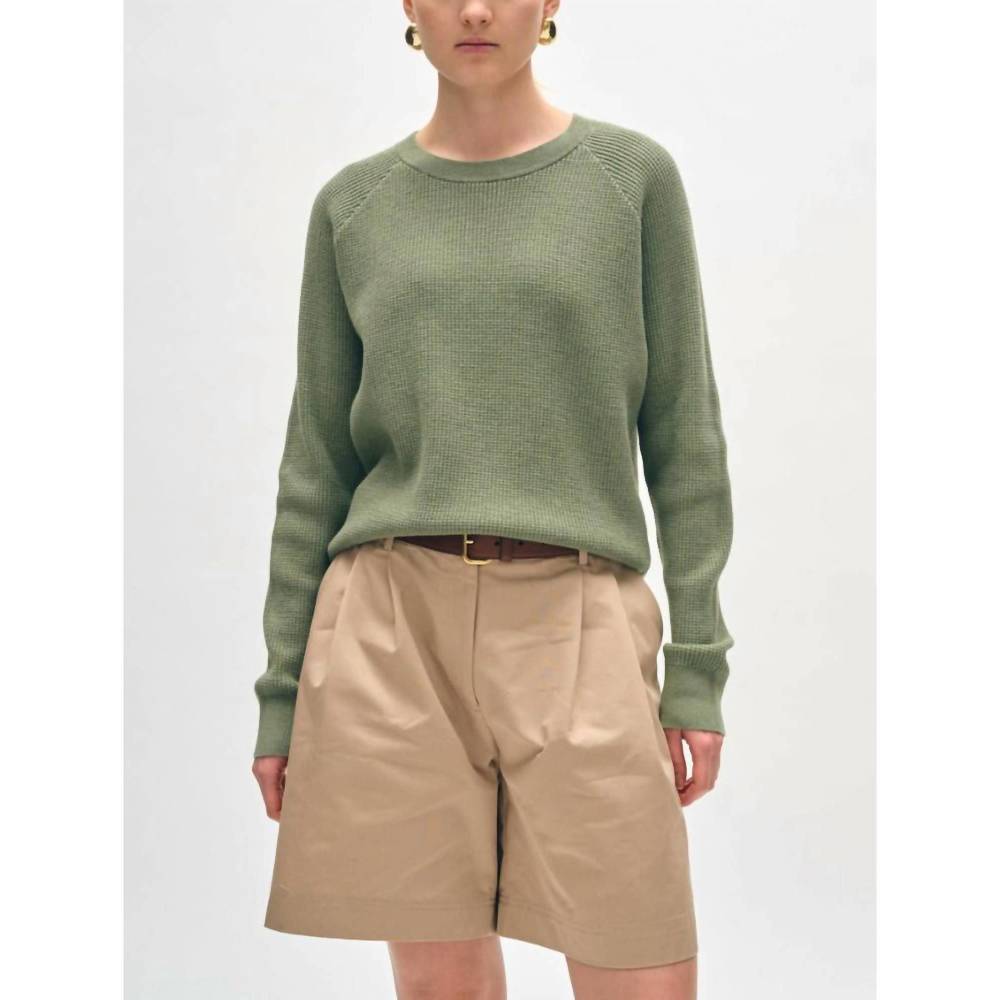NEW WHITE + WARREN cotton blend waffle sweatshirt in moss heather
